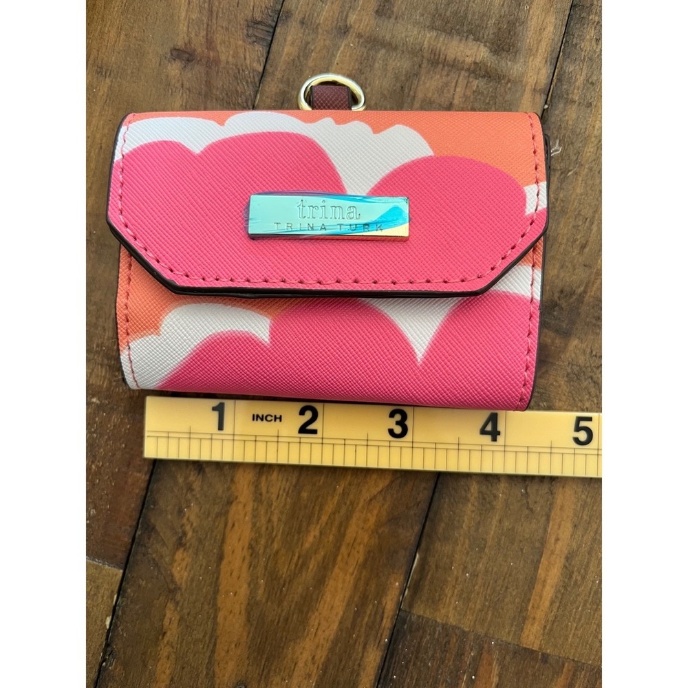 TRINA TURK Card Case Wallet Floral Abstract Print Womens OS Pink Orange‎ NEW